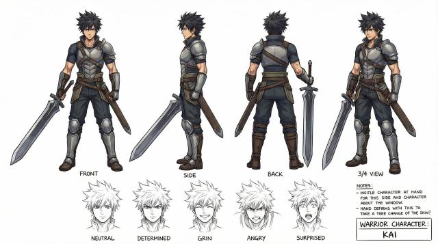 Generador de fichas de personajes con AI: láminas de arte conceptual listas para videojuegos