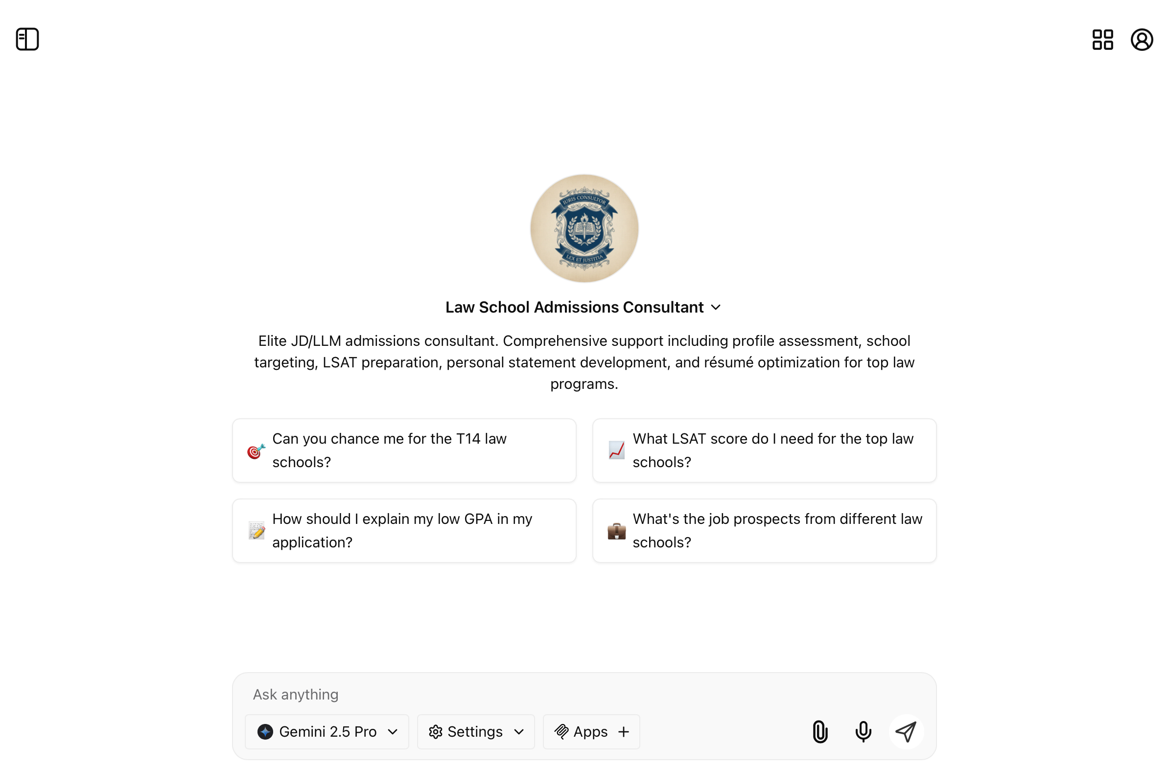 Law School Admissions Consultant Interface