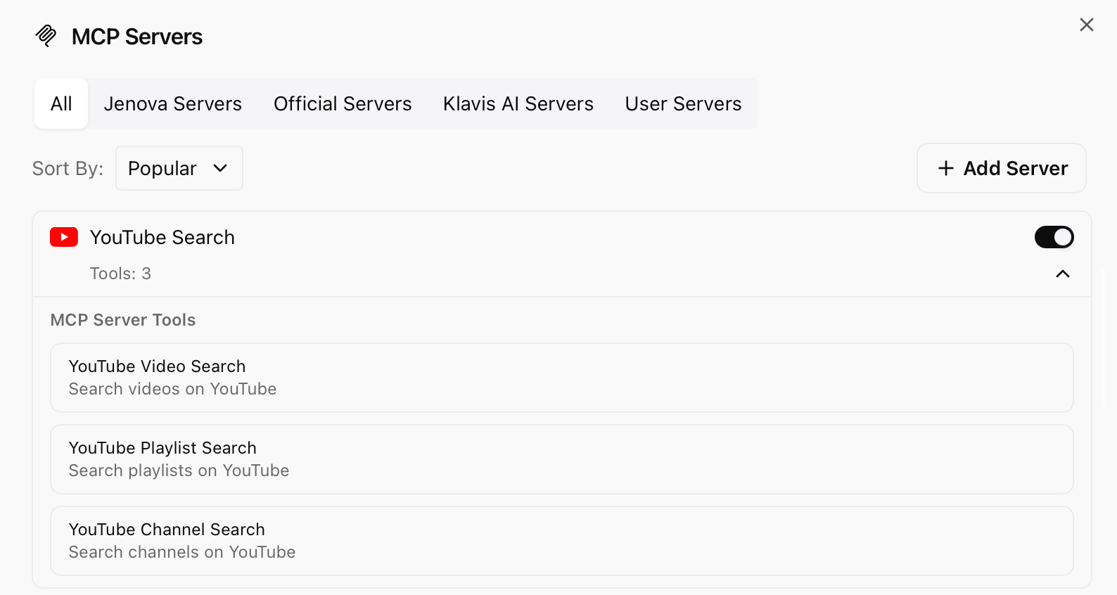 YouTube 搜索 MCP 服务器为视频、播放列表和频道发现提供了多种专业工具。