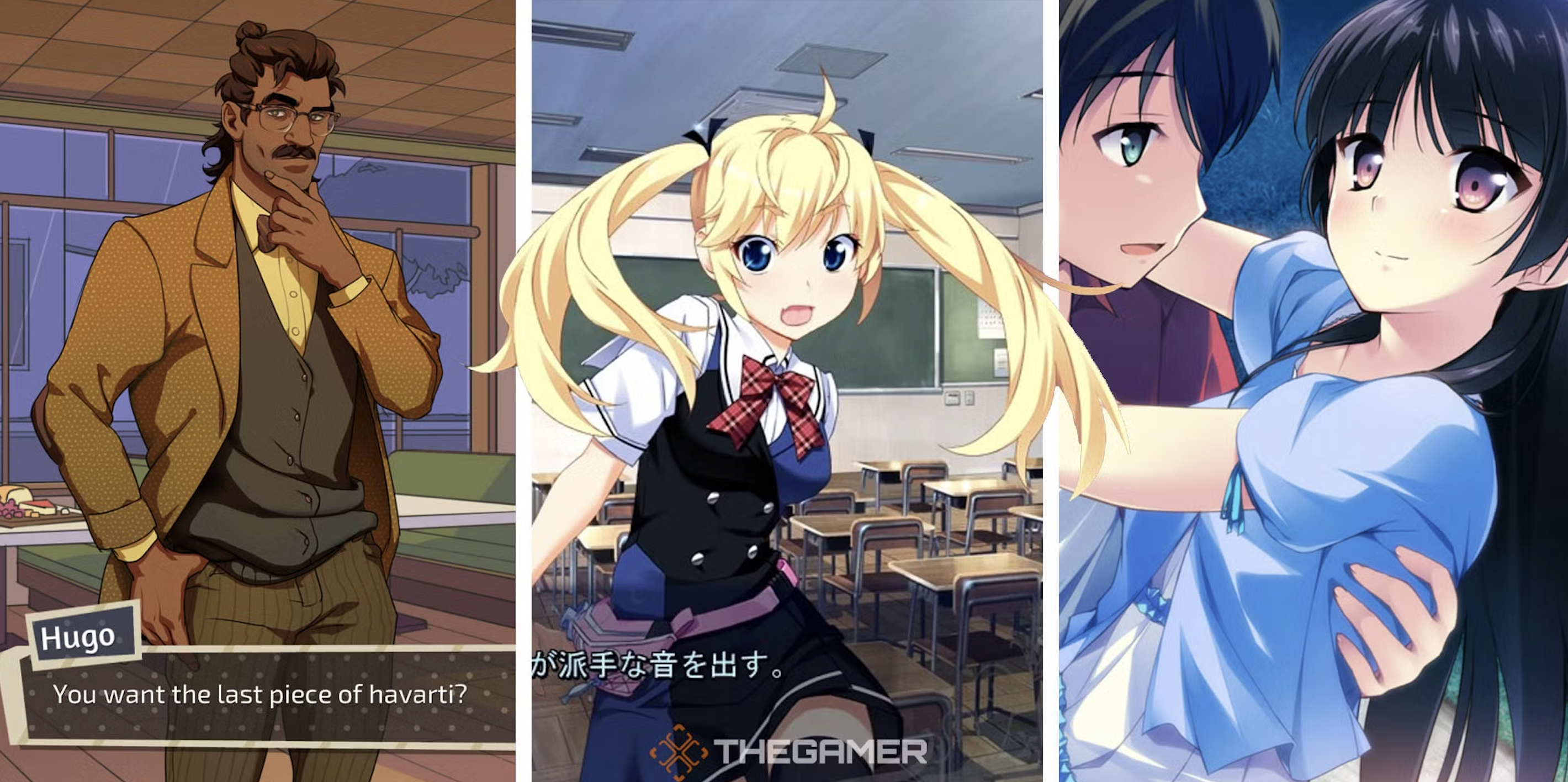 Visual novel forbidden romance roleplay art spanning western character dialogue and anime dating-sim styles
