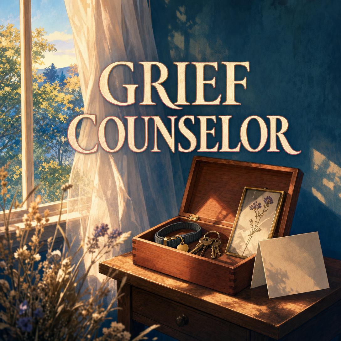 Compassionate AI grief counselor supporting someone through bereavement and loss