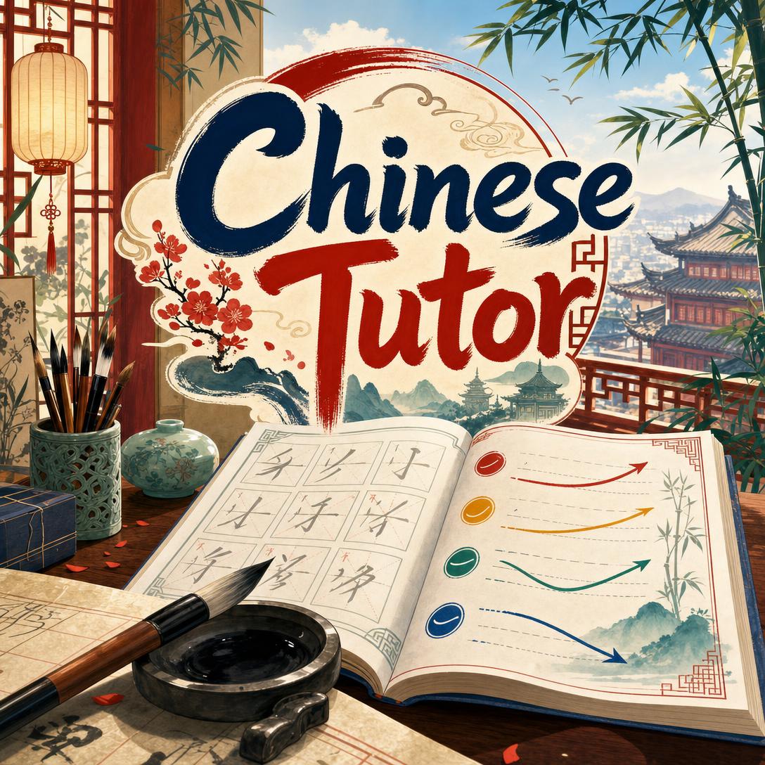 AI Chinese tutor teaching Mandarin tones, characters, and grammar on a digital lesson screen