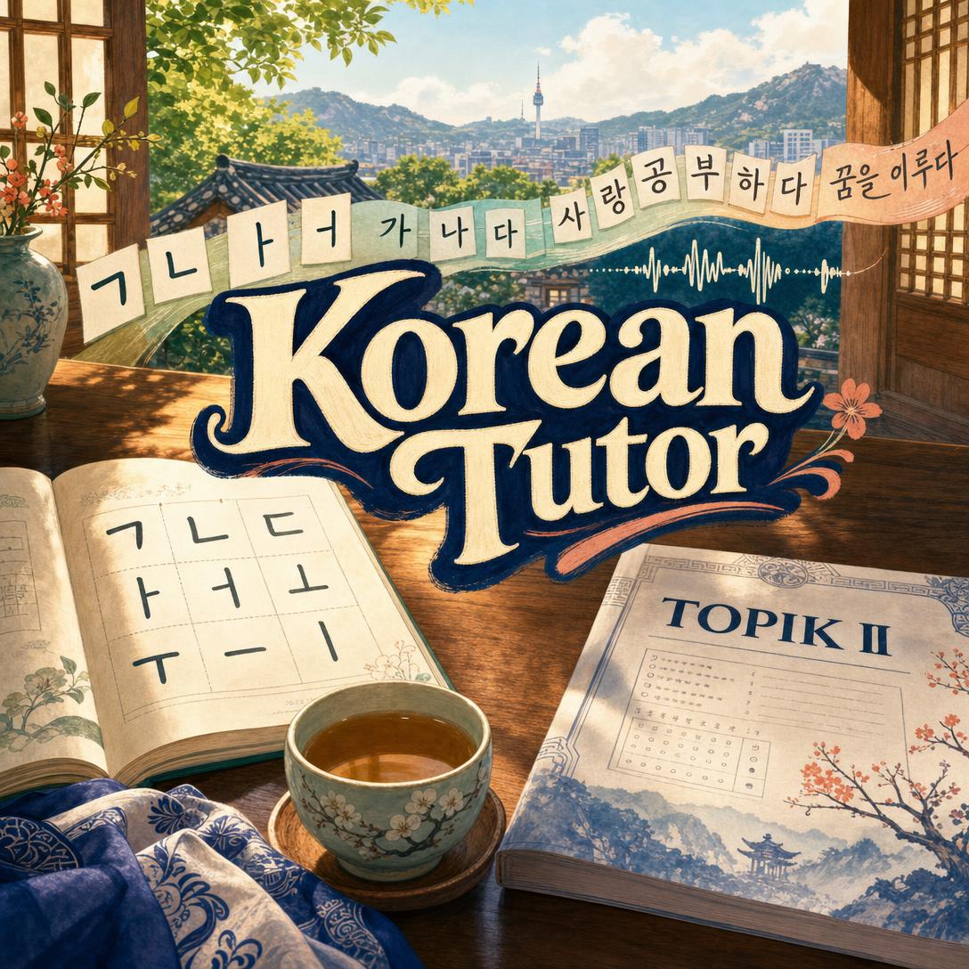 AI Korean tutor teaching Hangul characters, pronunciation, and grammar