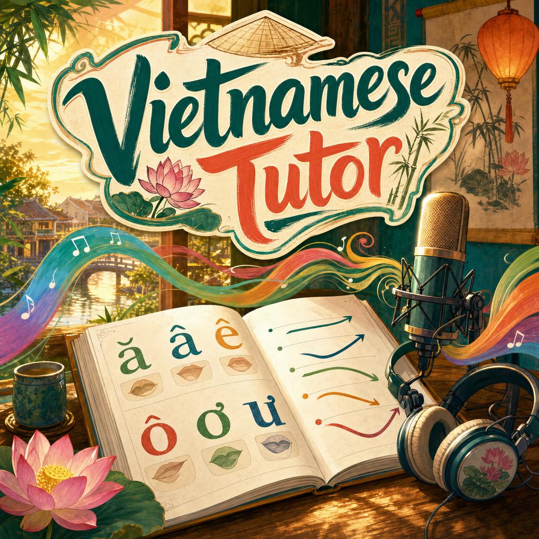 AI Vietnamese tutor lesson on tones, Quốc Ngữ script, and Northern versus Southern dialect practice